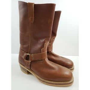 Lehigh HARNESS MOTORCYCLE BOOTS BROWN LEATHER MENS SZ 8.5 D STEEL TOE 1956 ANSI